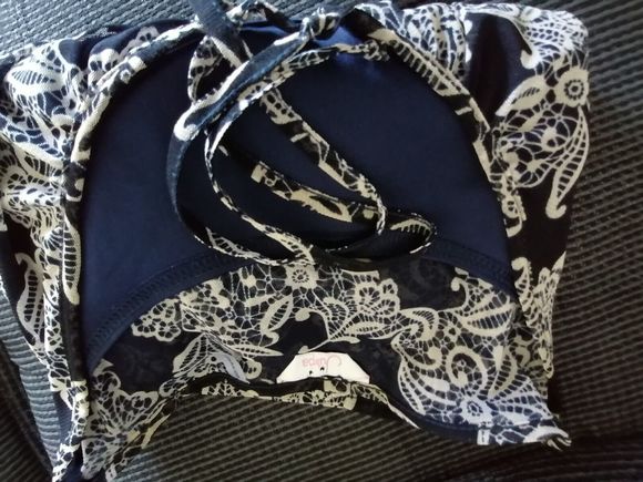 Womens Blouse Size 28 Navy And White Double Layer dress up or down - Picture 15 of 15